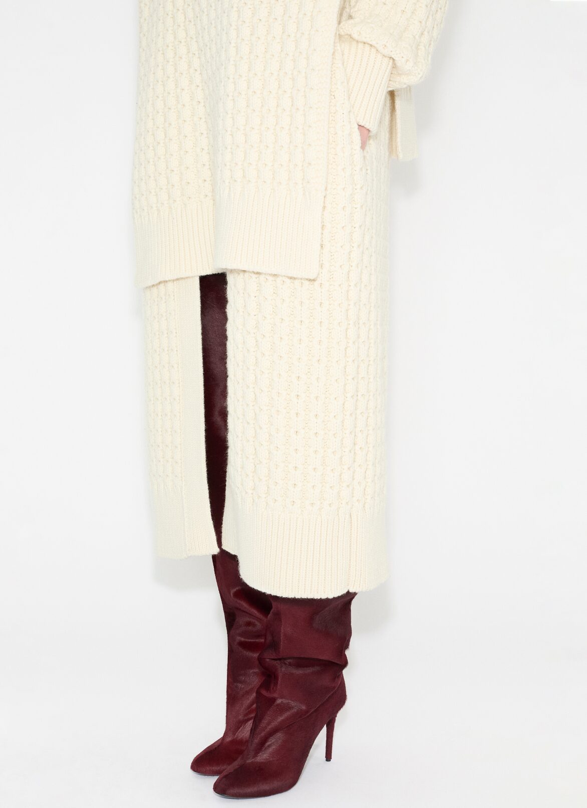 LONG HONEYCOMB WOOL CARDIGAN ALAÏA WHITE LONG HONEYCOMB WOOL CARDIGAN